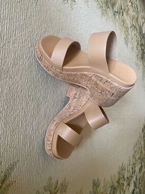 Reef Beige Cork Platform Slide Sandals